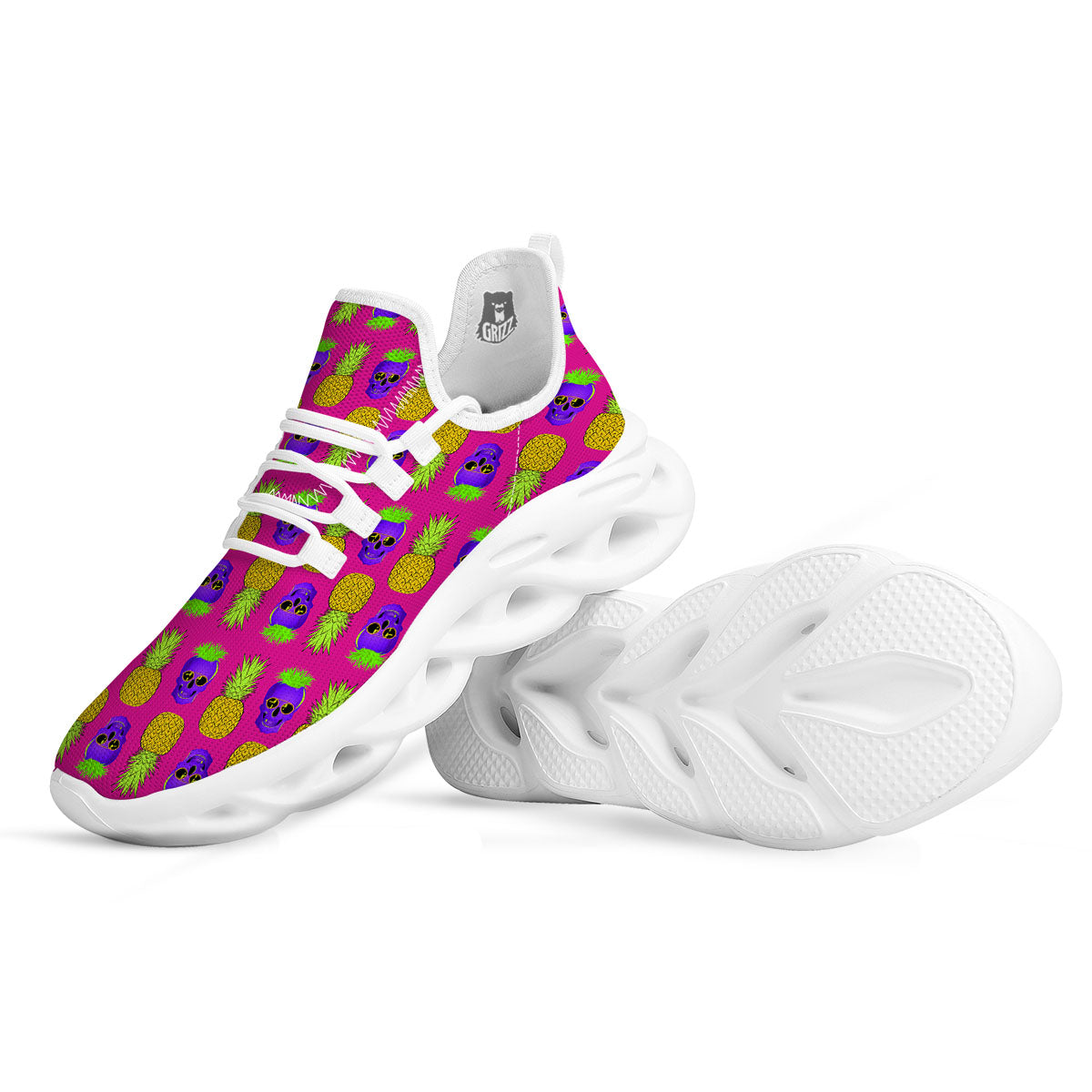 Skull Pineapple Print Pattern White Running Shoes-grizzshop