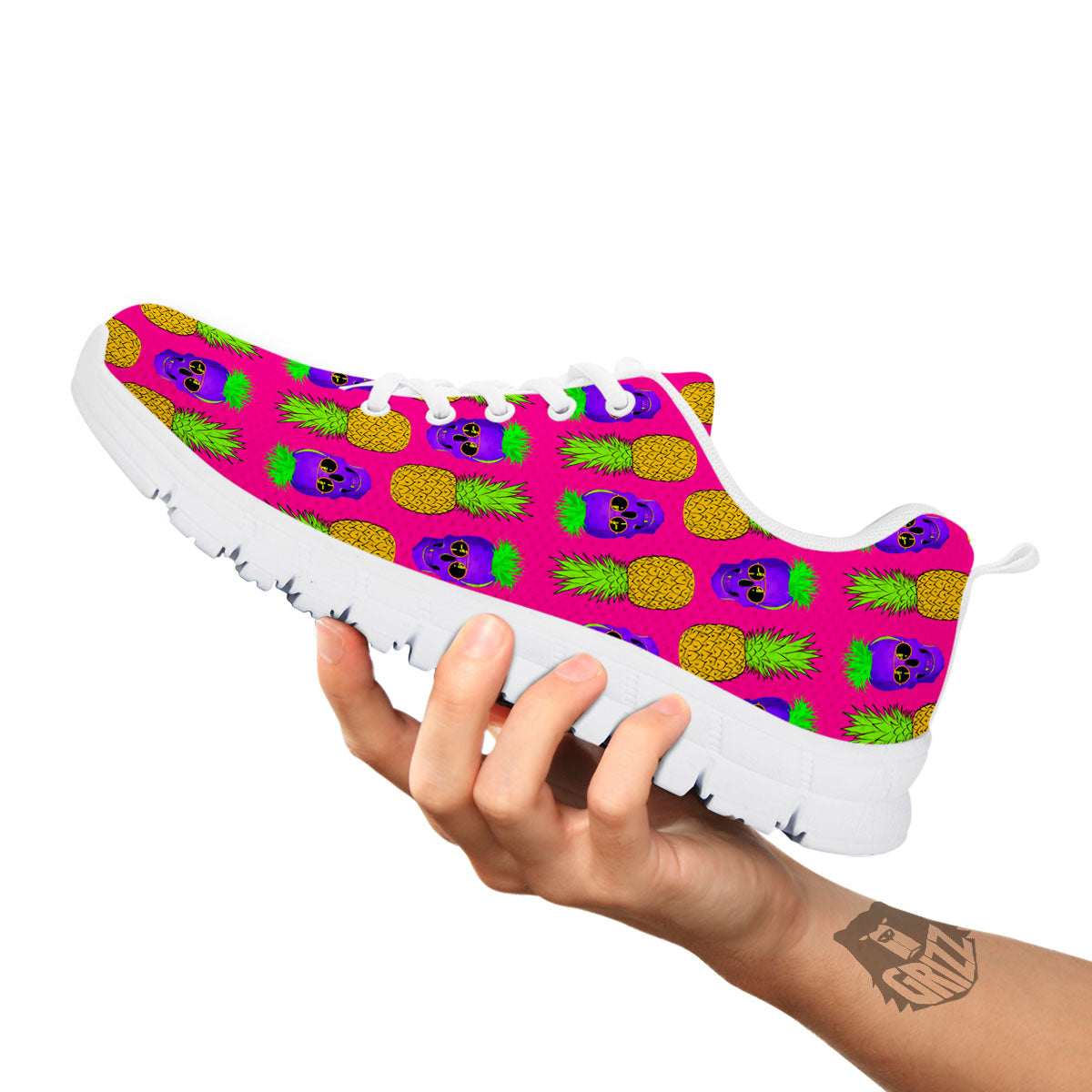 Skull Pineapple Print Pattern White Sneaker-grizzshop