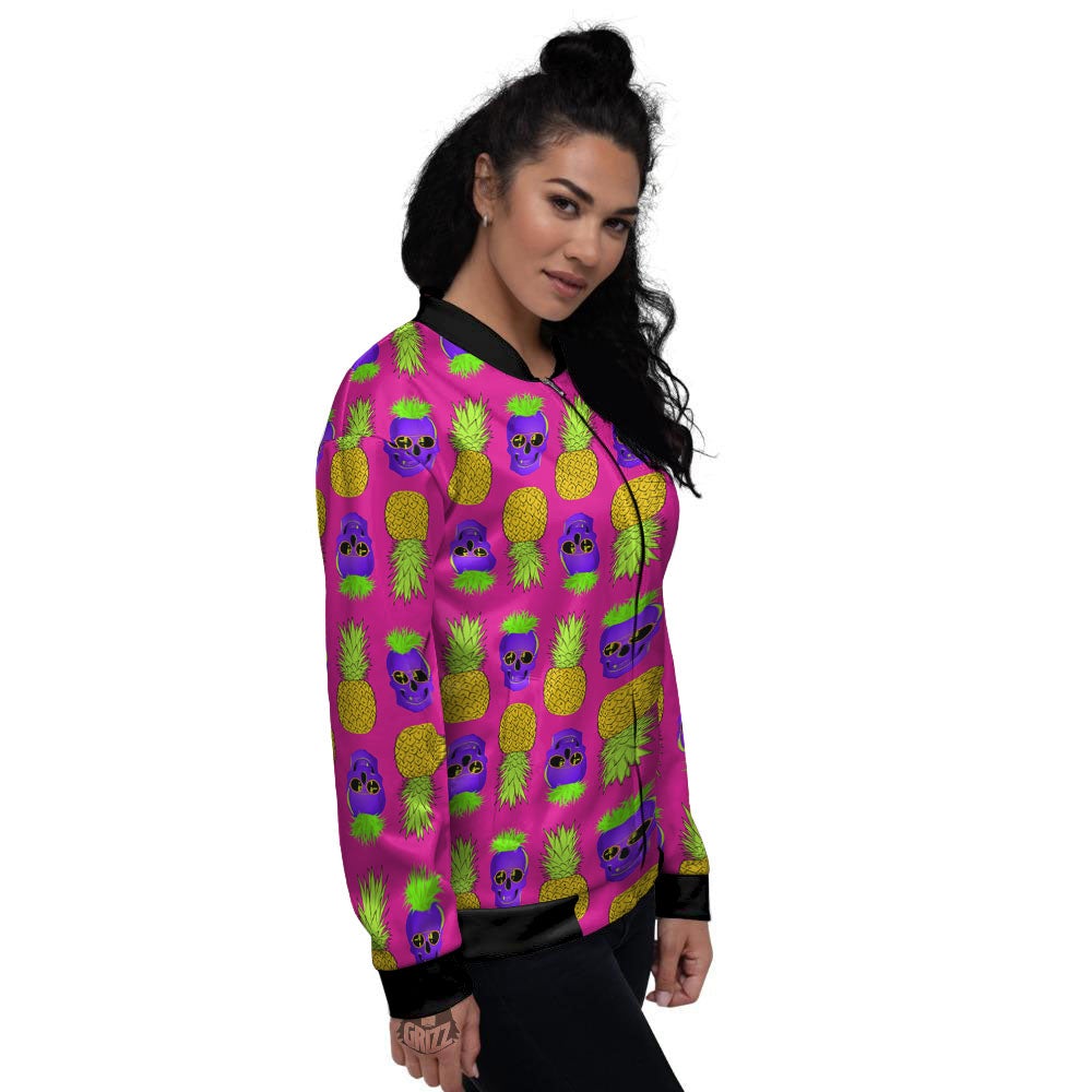 Skull Pineapple Print Pattern Women's Bomber Jacket-grizzshop