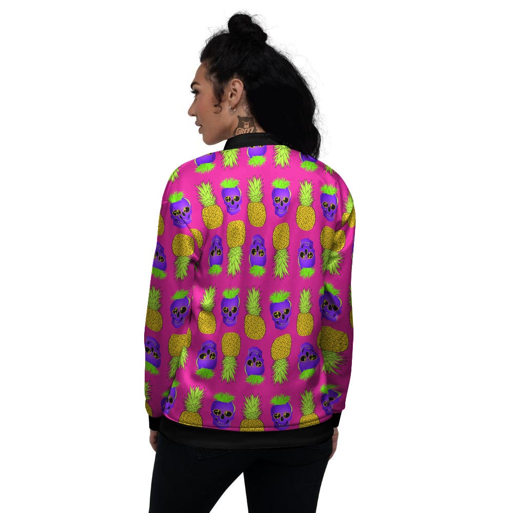 Skull Pineapple Print Pattern Women's Bomber Jacket-grizzshop