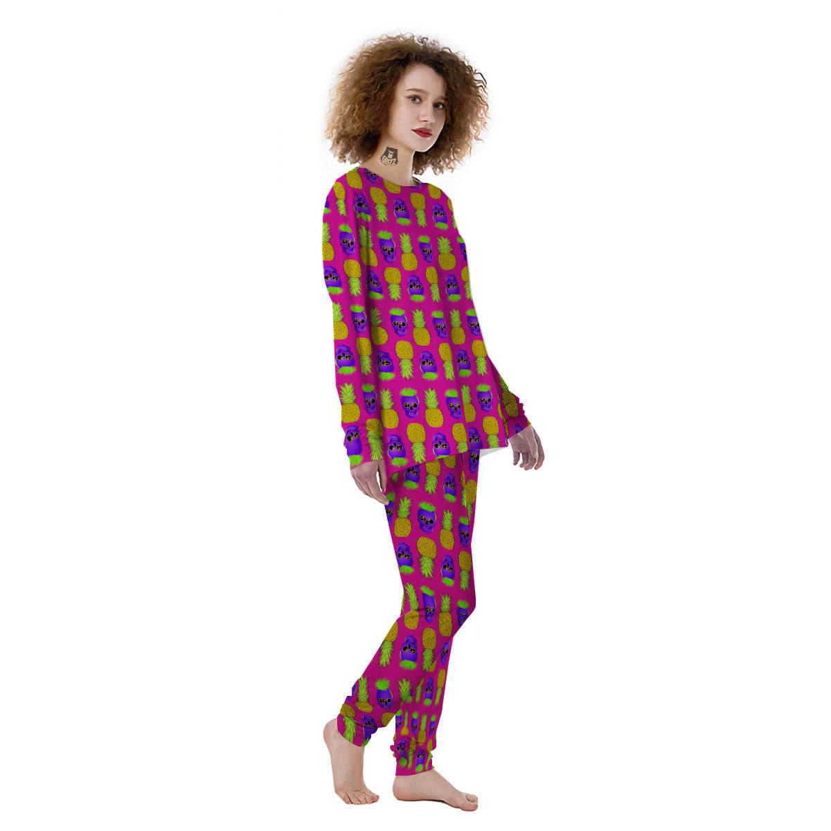 Skull Pineapple Print Pattern Women's Pajamas-grizzshop