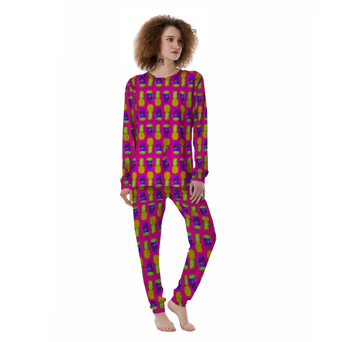 Skull Pineapple Print Pattern Women's Pajamas-grizzshop
