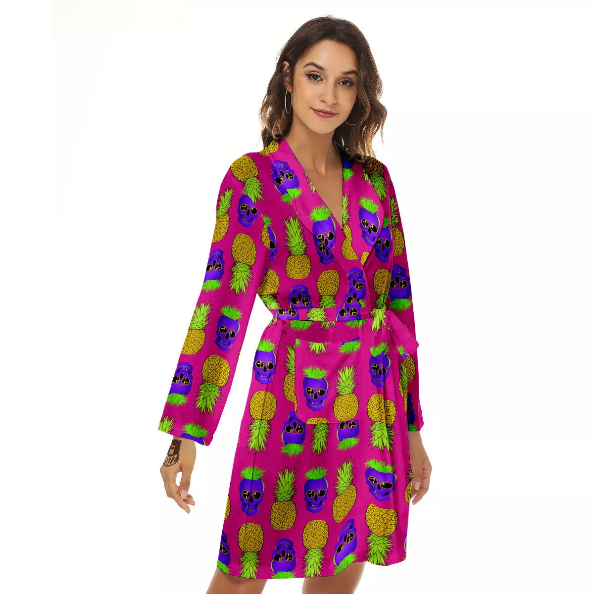 Skull Pineapple Print Pattern Women's Robe-grizzshop