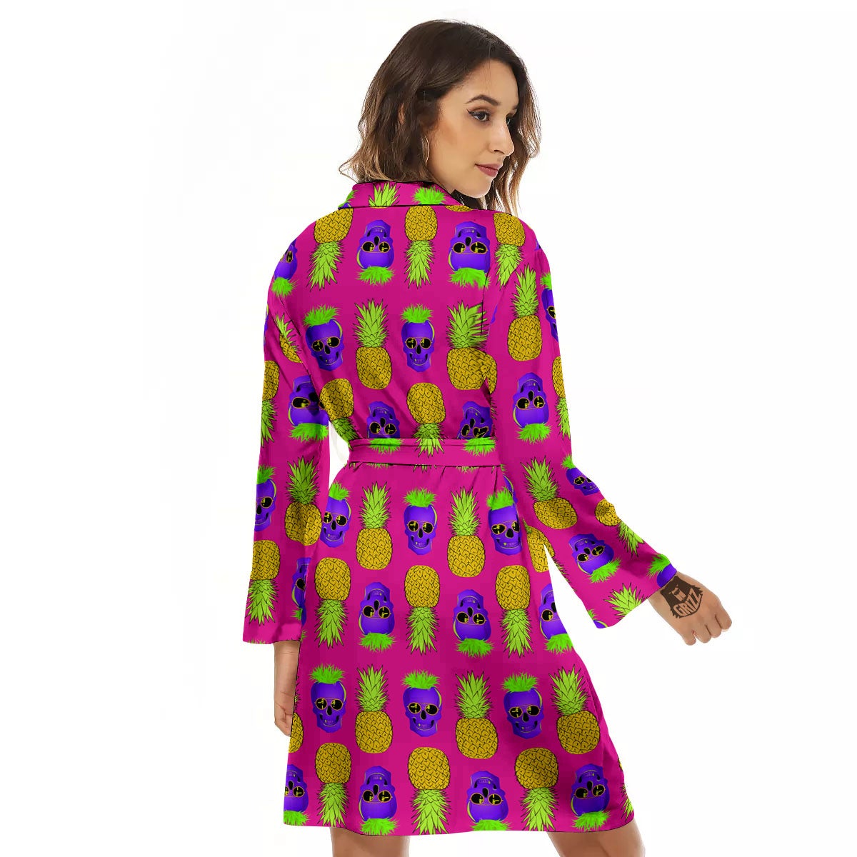 Skull Pineapple Print Pattern Women's Robe-grizzshop