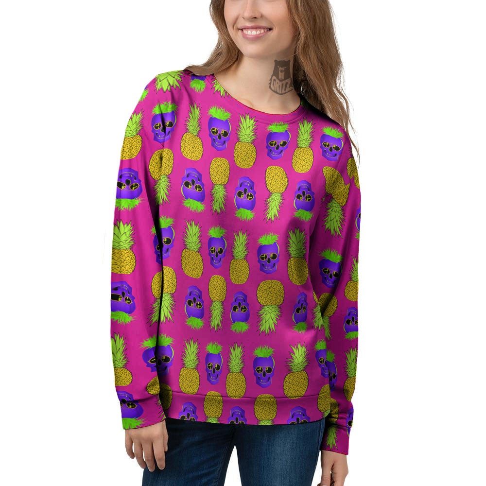 Skull Pineapple Print Pattern Women's Sweatshirt-grizzshop