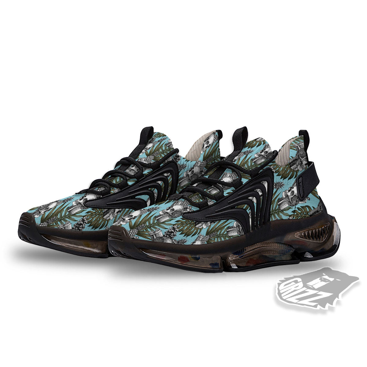 Skull Pineapple Tropical Print Pattern Black Gym Shoes-grizzshop