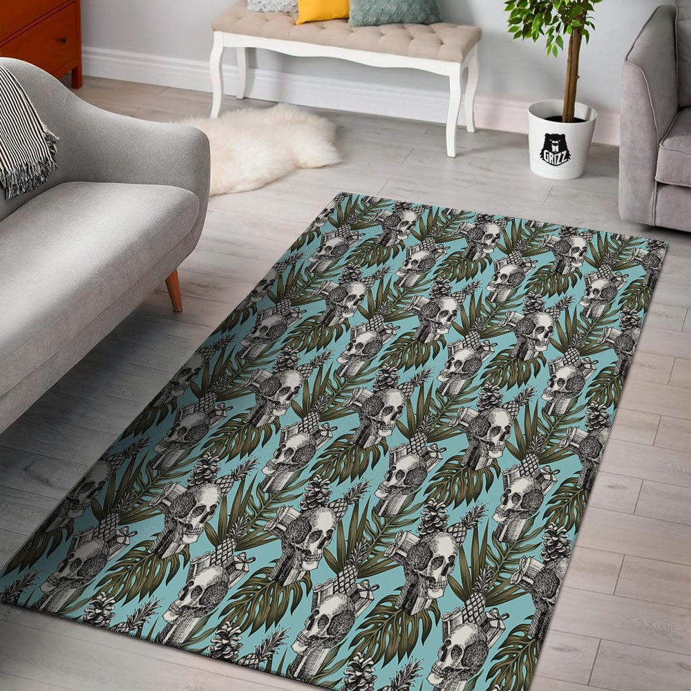 Skull Pineapple Tropical Print Pattern Floor Mat-grizzshop