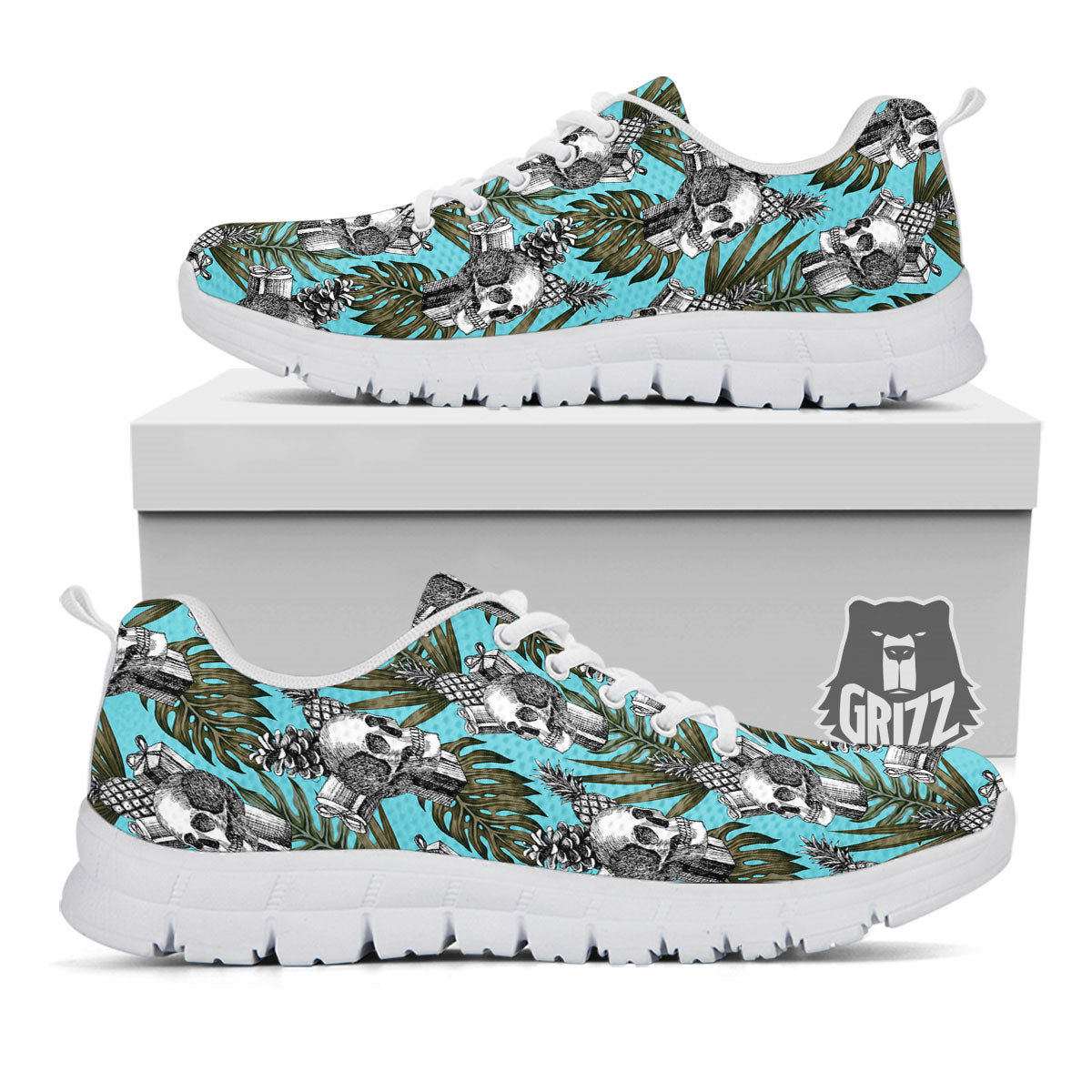Skull Pineapple Tropical Print Pattern White Sneaker-grizzshop