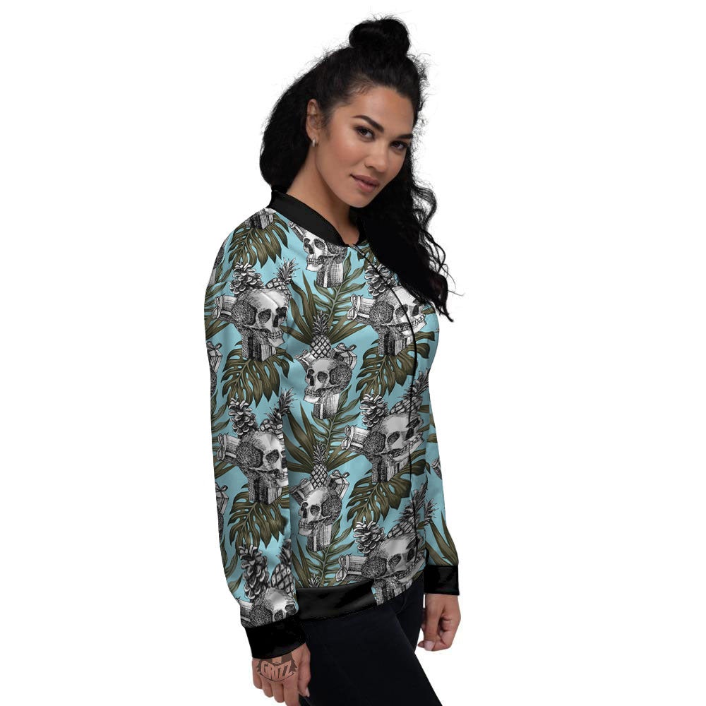 Skull Pineapple Tropical Print Pattern Women's Bomber Jacket-grizzshop
