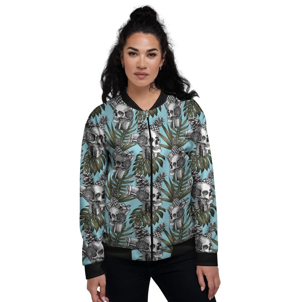 Skull Pineapple Tropical Print Pattern Women's Bomber Jacket-grizzshop
