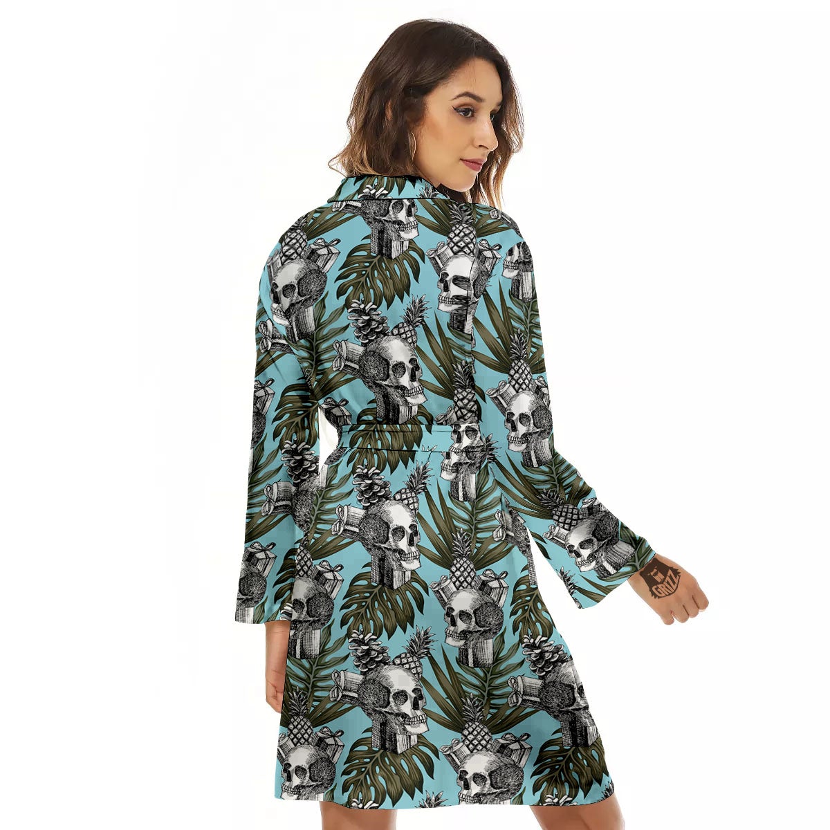 Skull Pineapple Tropical Print Pattern Women's Robe-grizzshop