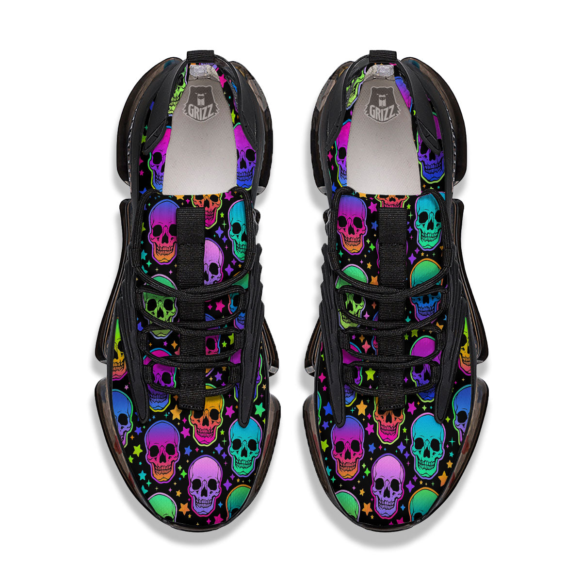 Skull Psychedelic Print Pattern Black Gym Shoes-grizzshop
