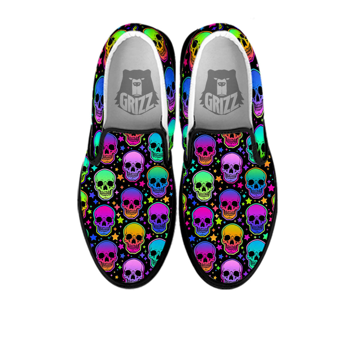 Skull Psychedelic Print Pattern Black Slip On Shoes-grizzshop