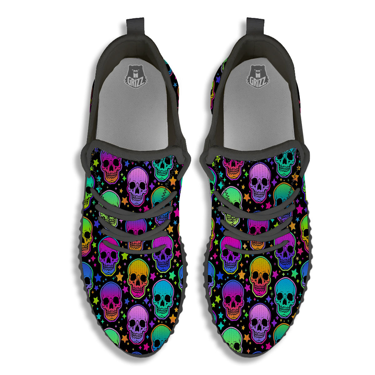 Skull Psychedelic Print Pattern Black Walking Shoes-grizzshop
