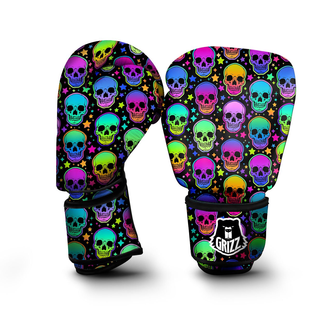 Skull Psychedelic Print Pattern Boxing Gloves-grizzshop