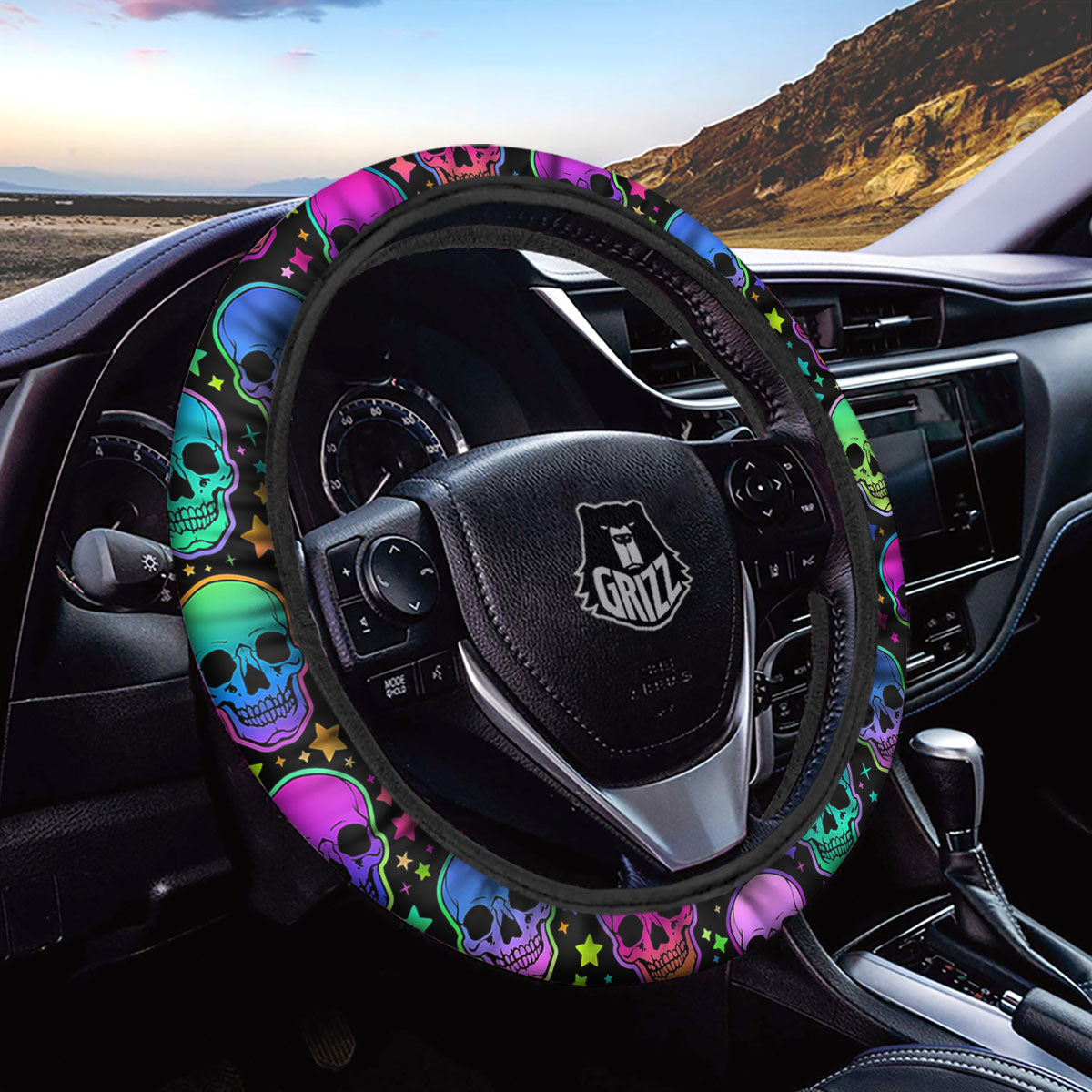 Skull Psychedelic Print Pattern Car Steering Wheel Cover-grizzshop