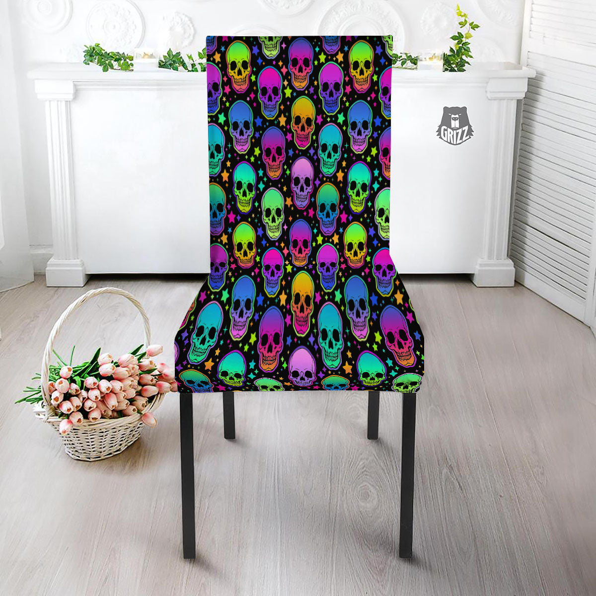 Skull Psychedelic Print Pattern Dining Chair Slipcover-grizzshop