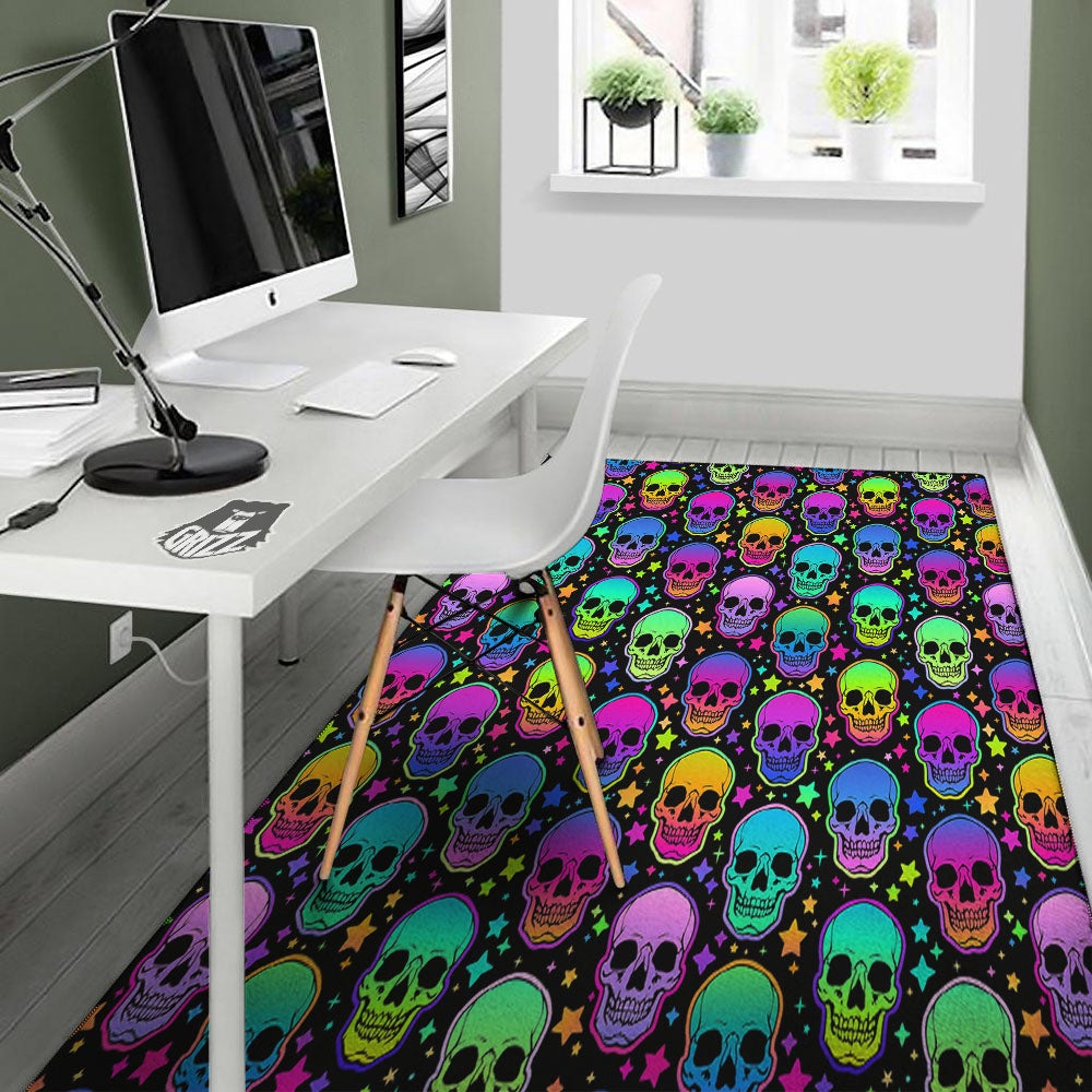 Skull Psychedelic Print Pattern Floor Mat-grizzshop