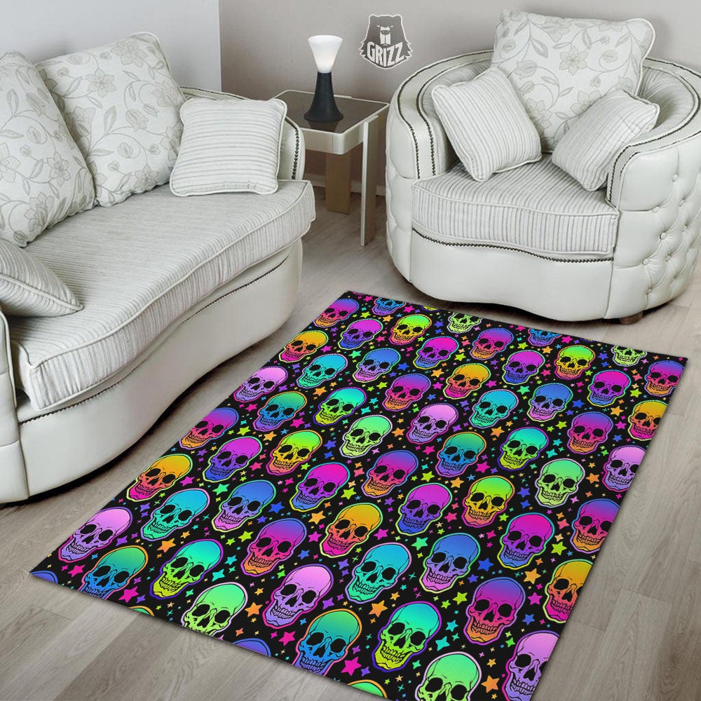 Skull Psychedelic Print Pattern Floor Mat-grizzshop