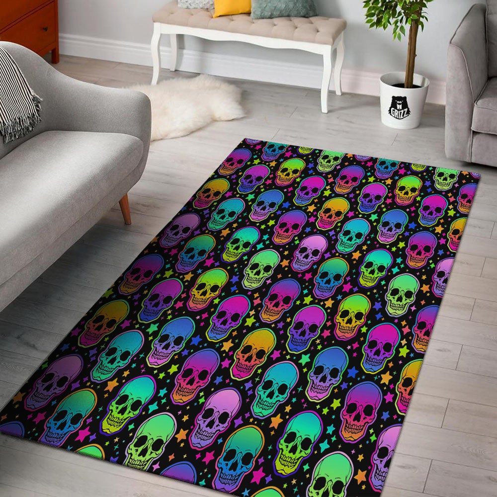 Skull Psychedelic Print Pattern Floor Mat-grizzshop