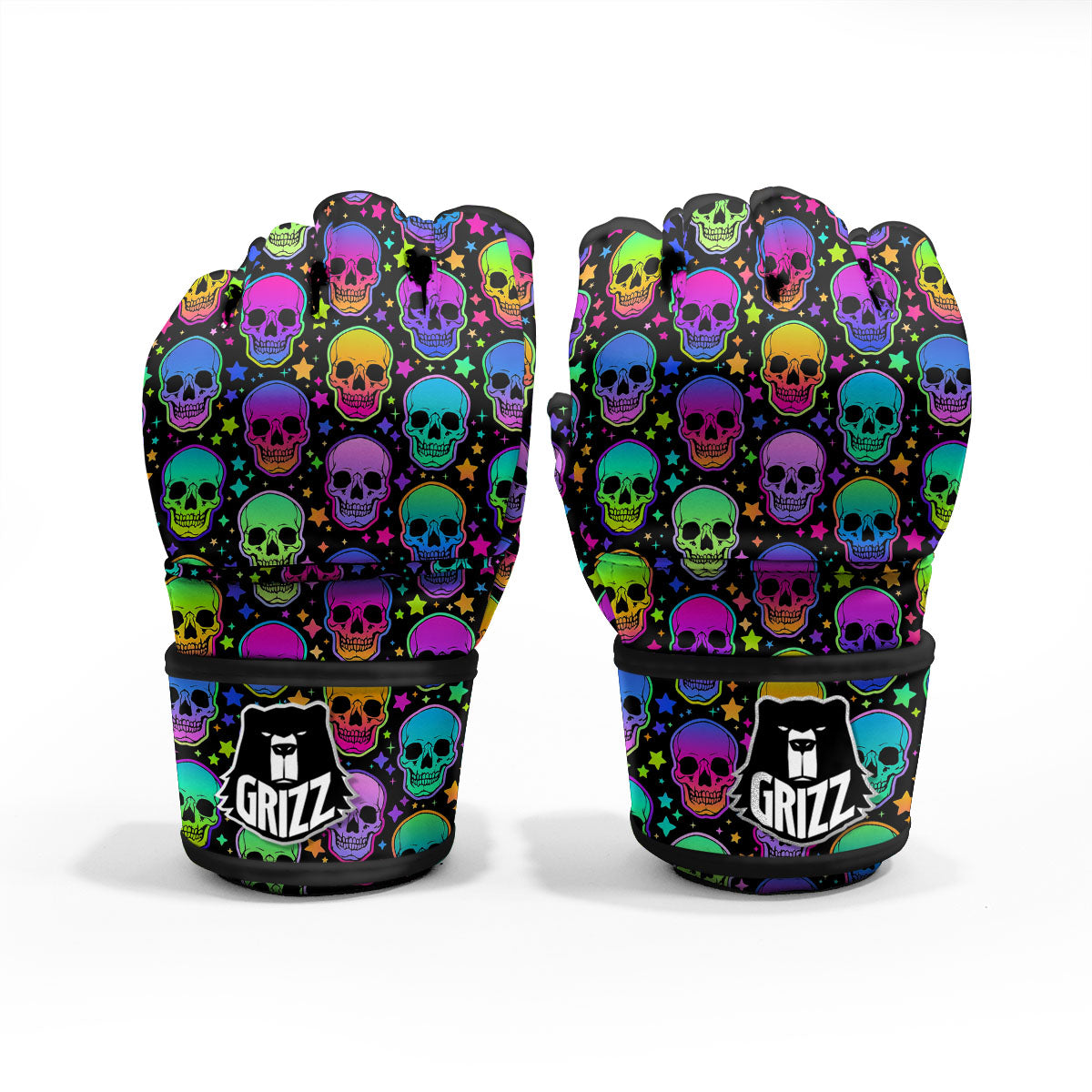Skull Psychedelic Print Pattern MMA Gloves-grizzshop