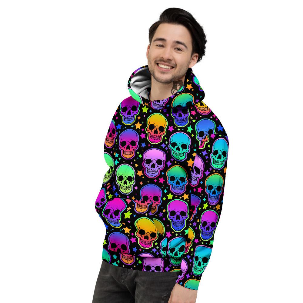 Skull Psychedelic Print Pattern Men's Hoodie-grizzshop