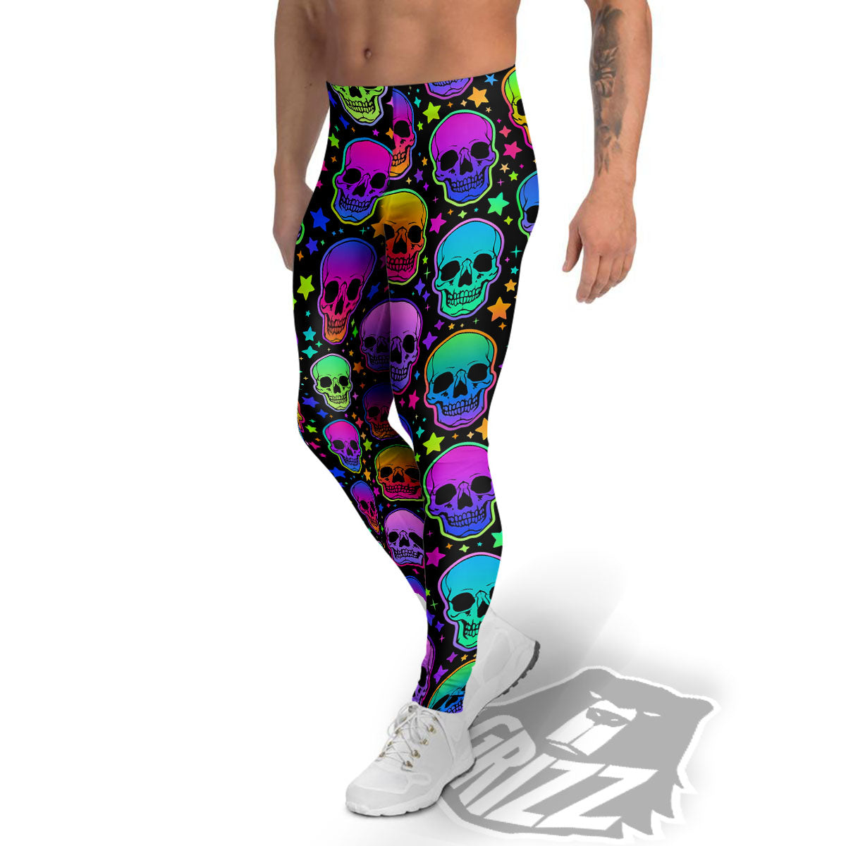 Skull Psychedelic Print Pattern Men's Leggings-grizzshop