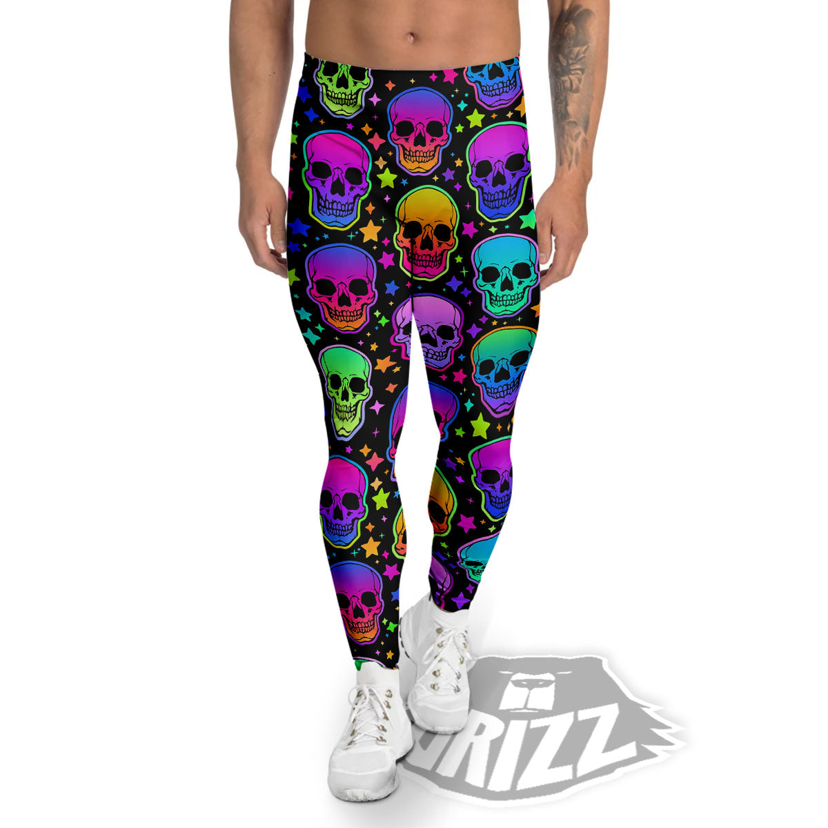 Skull Psychedelic Print Pattern Men's Leggings-grizzshop