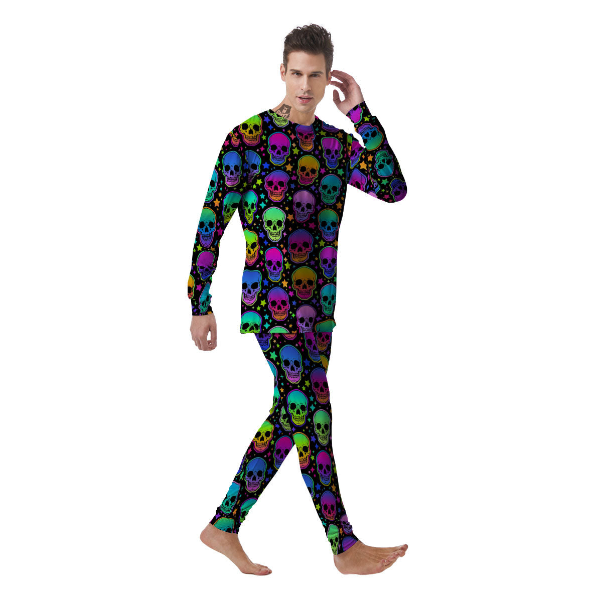 Skull Psychedelic Print Pattern Men's Pajamas-grizzshop