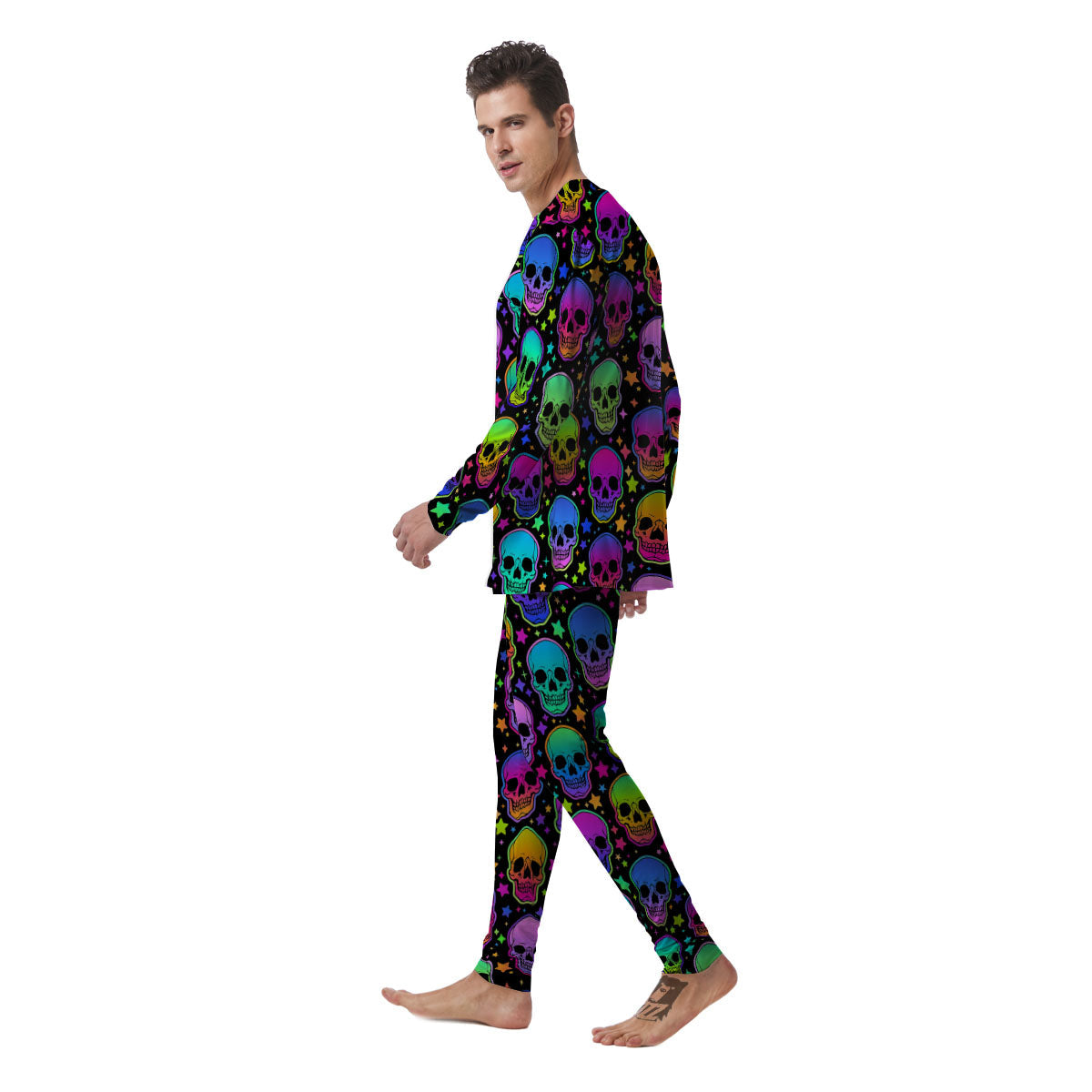 Skull Psychedelic Print Pattern Men's Pajamas-grizzshop