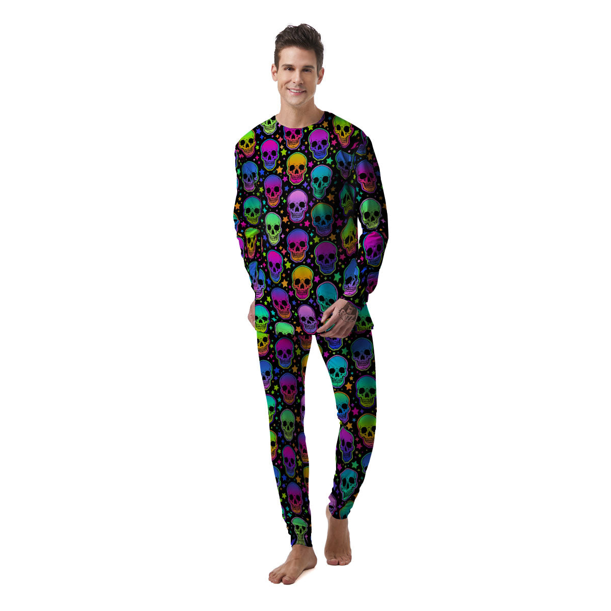 Skull Psychedelic Print Pattern Men's Pajamas-grizzshop