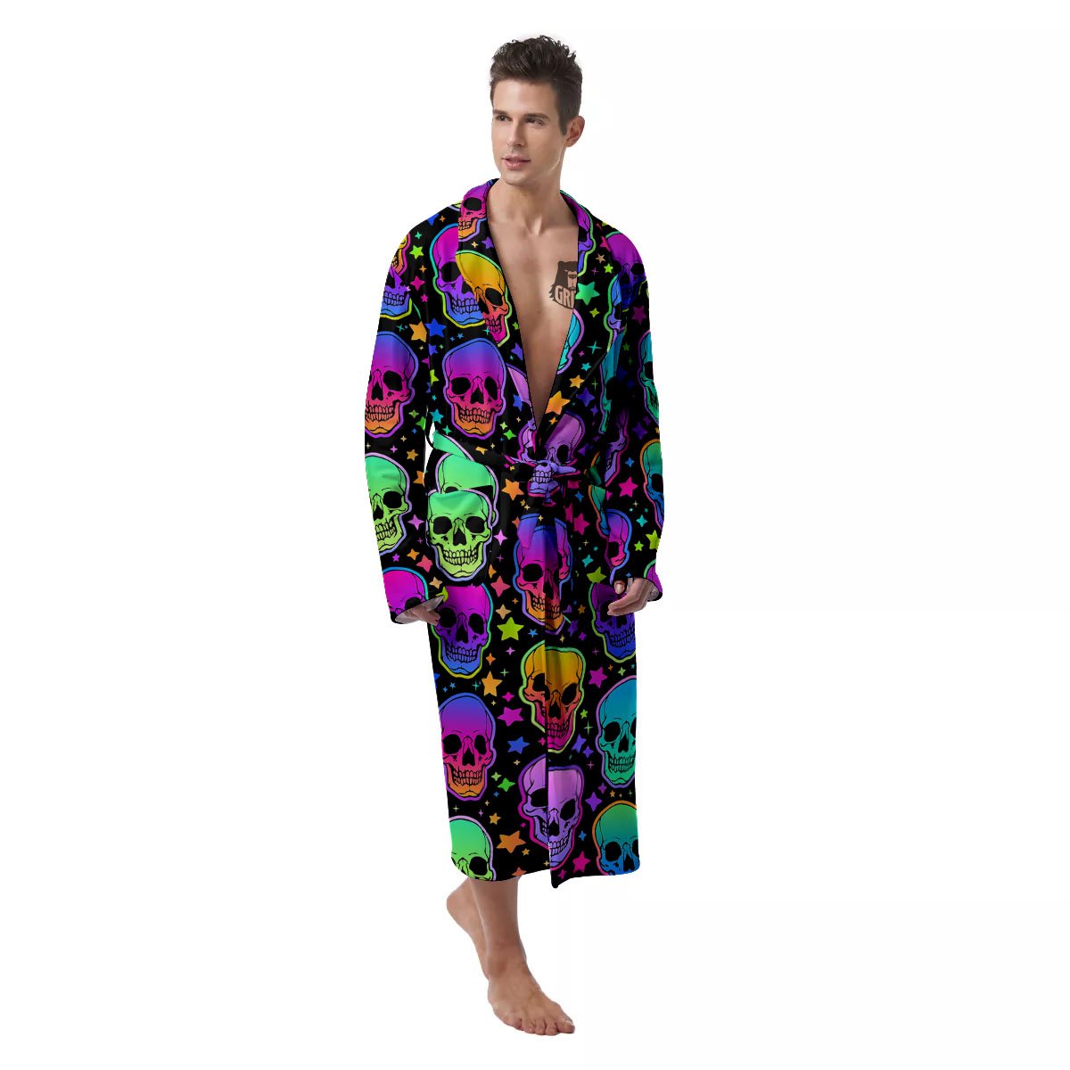 Skull Psychedelic Print Pattern Men's Robe-grizzshop