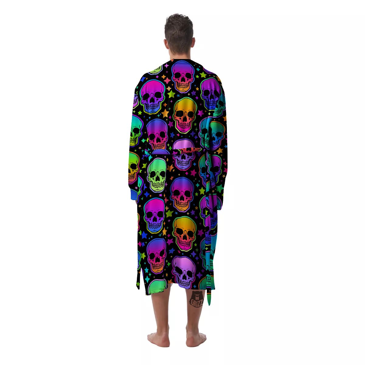 Skull Psychedelic Print Pattern Men's Robe-grizzshop
