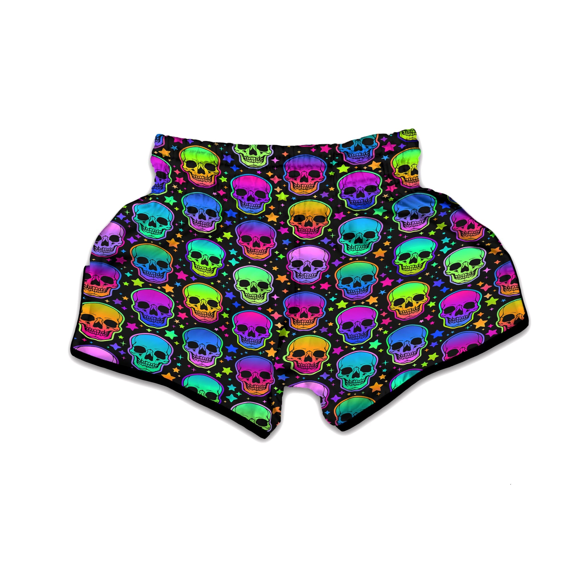 Skull Psychedelic Print Pattern Muay Thai Boxing Shorts-grizzshop