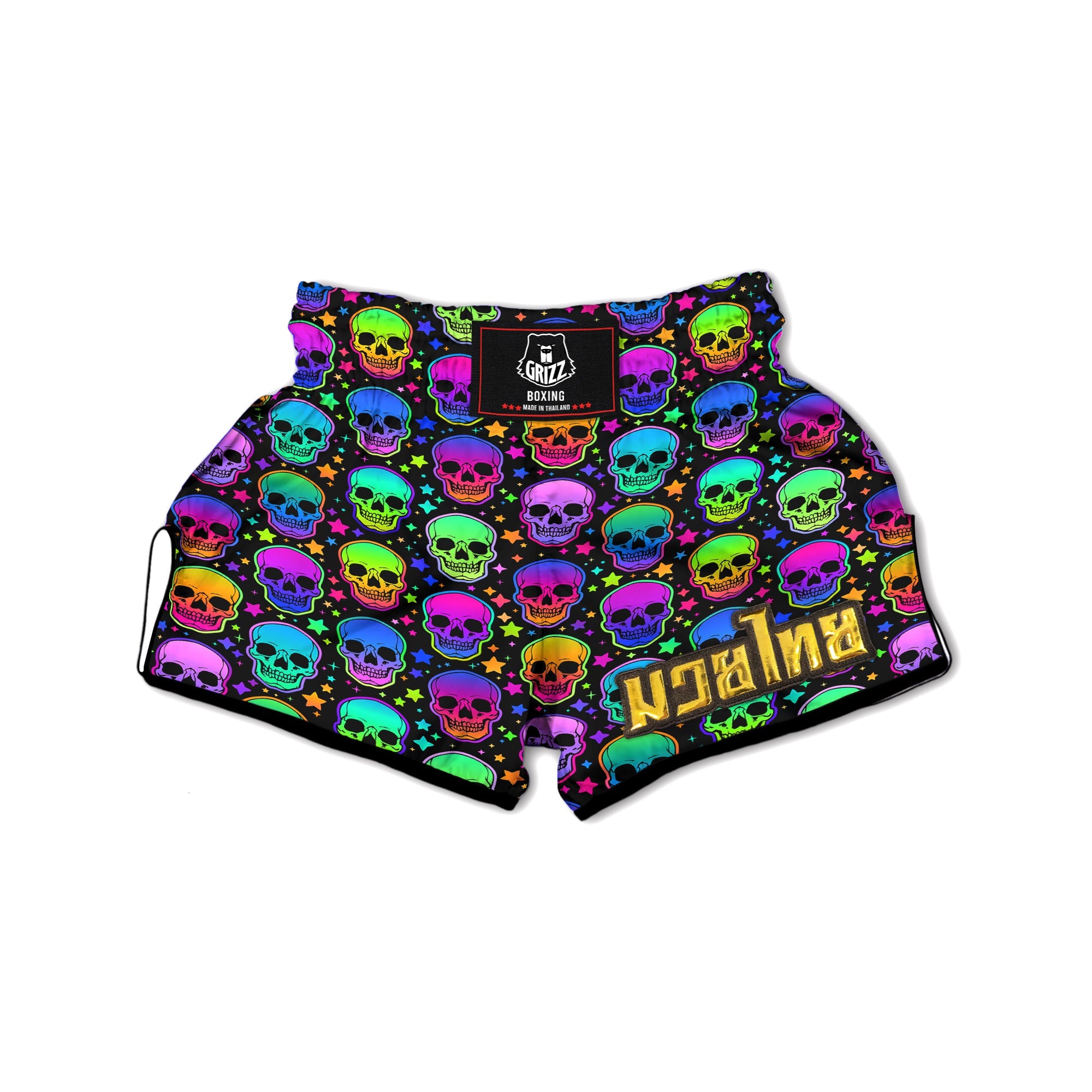 Skull Psychedelic Print Pattern Muay Thai Boxing Shorts-grizzshop