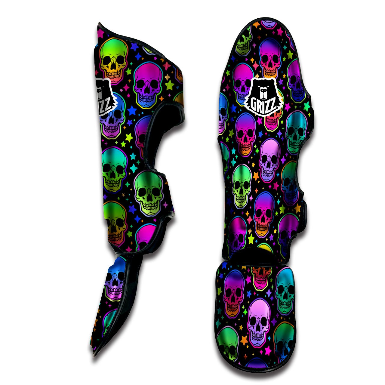 Skull Psychedelic Print Pattern Muay Thai Shin Guards-grizzshop