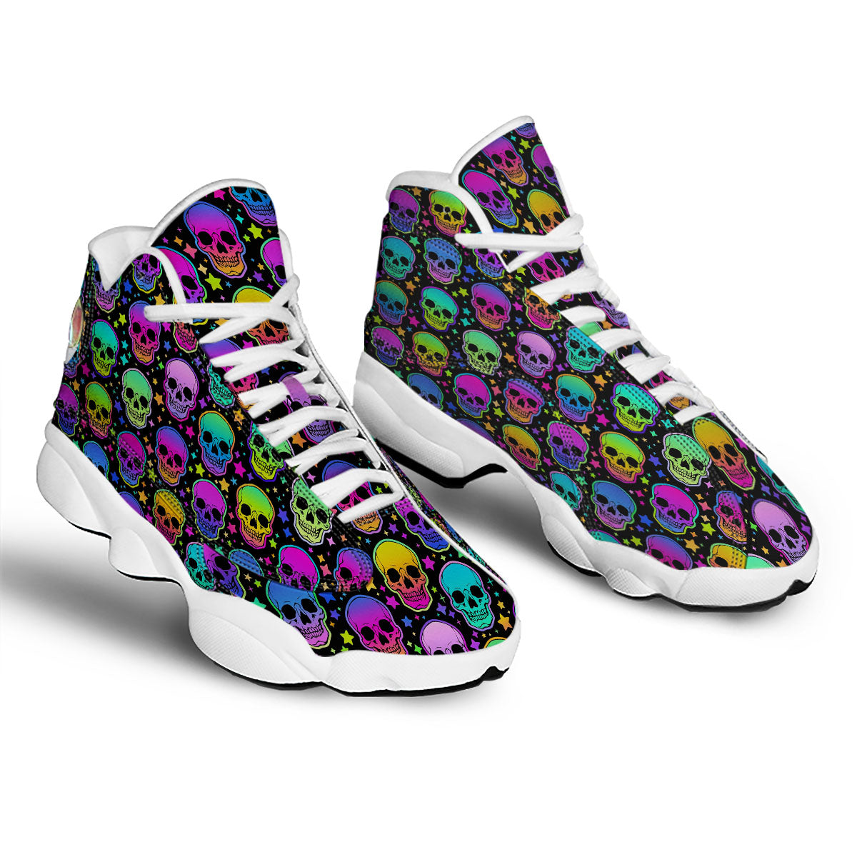 Skull Psychedelic Print Pattern White Basketball Shoes-grizzshop