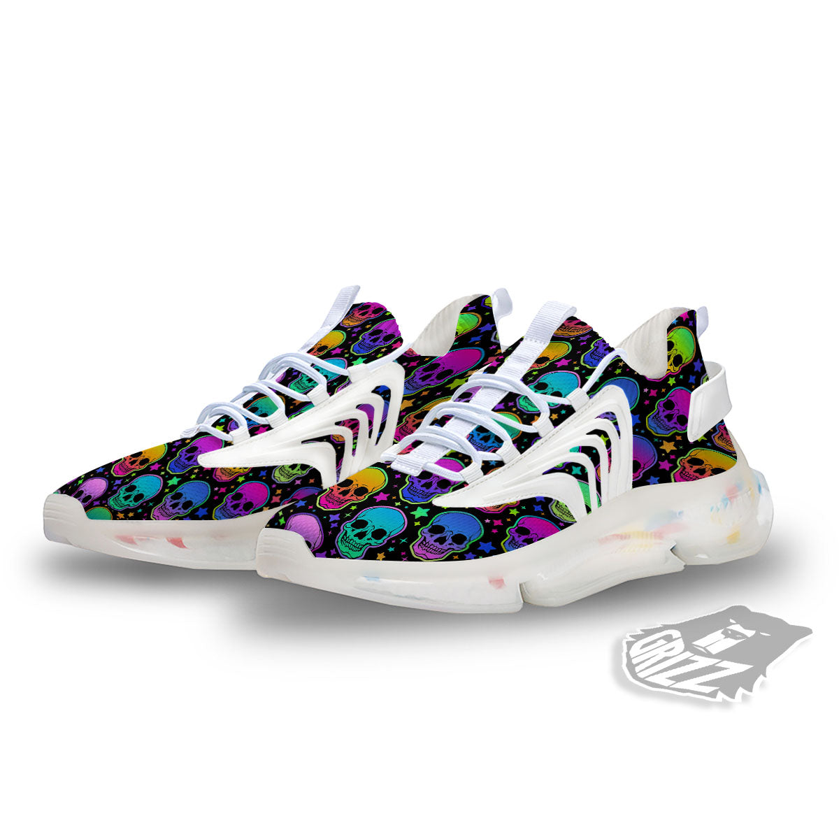 Skull Psychedelic Print Pattern White Gym Shoes-grizzshop