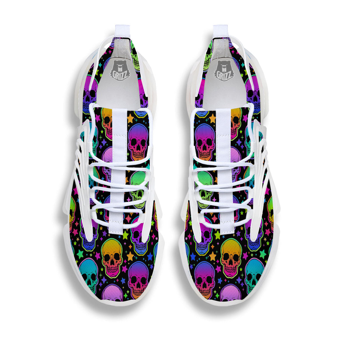 Skull Psychedelic Print Pattern White Gym Shoes-grizzshop