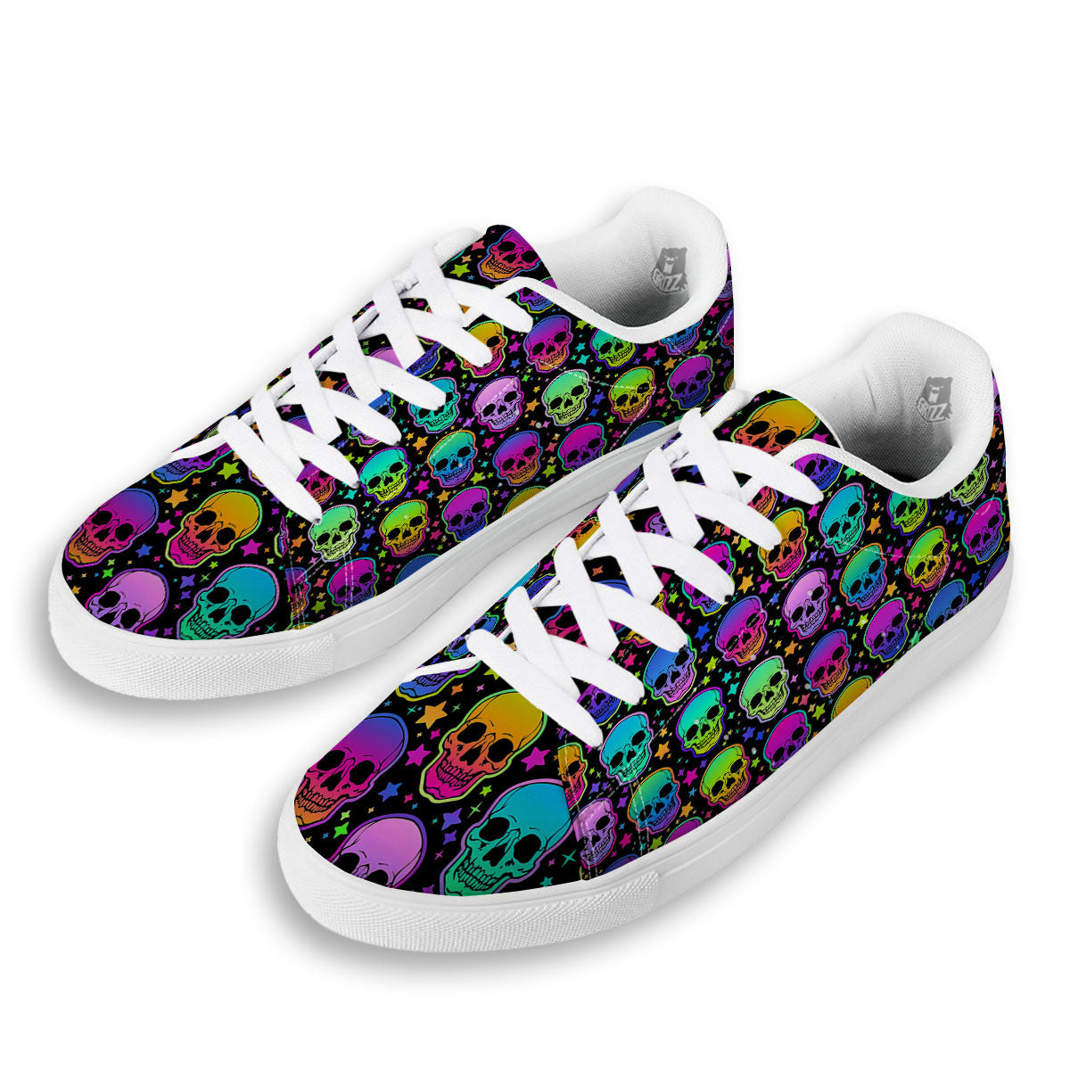 Skull Psychedelic Print Pattern White Low Top Sneakers-grizzshop