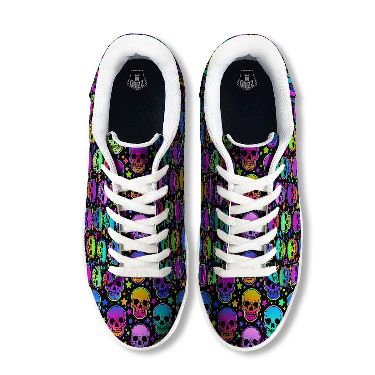 Skull Psychedelic Print Pattern White Low Top Sneakers-grizzshop