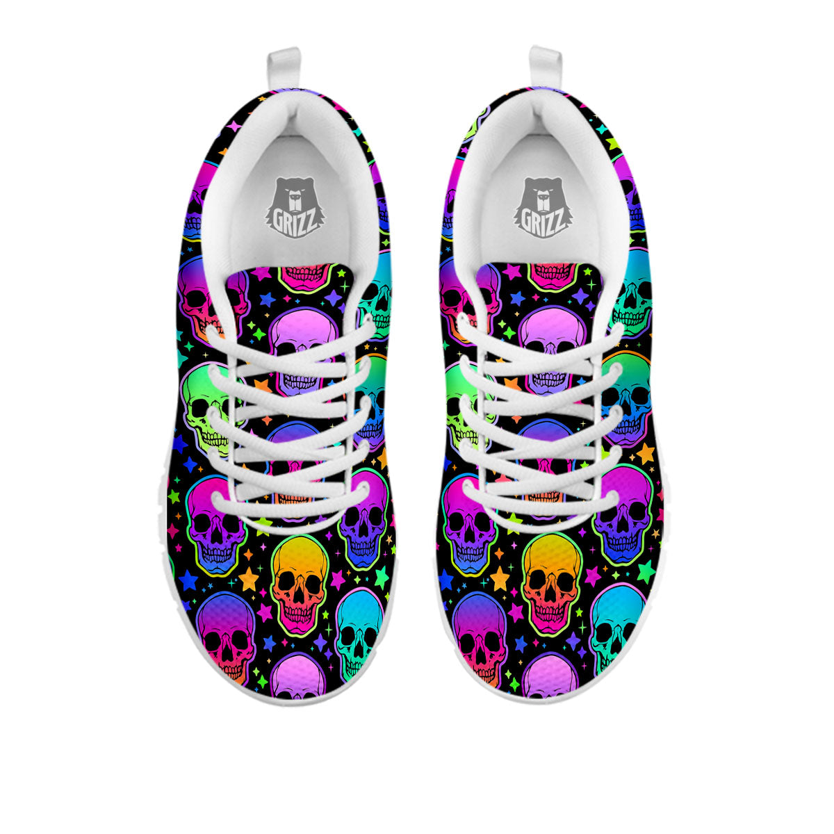 Skull Psychedelic Print Pattern White Sneaker-grizzshop