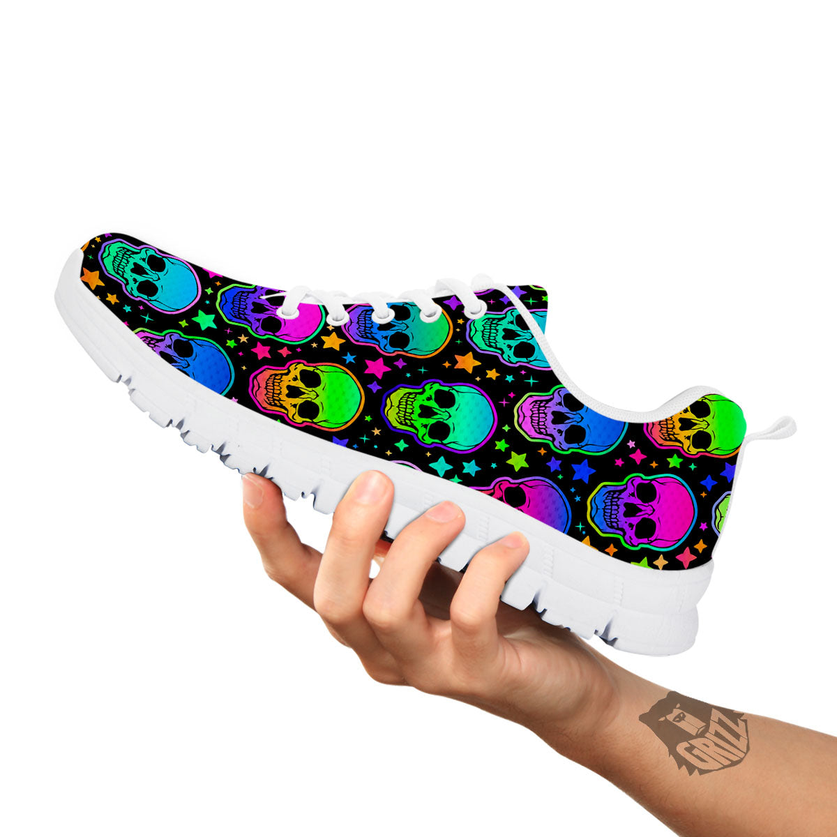 Skull Psychedelic Print Pattern White Sneaker-grizzshop