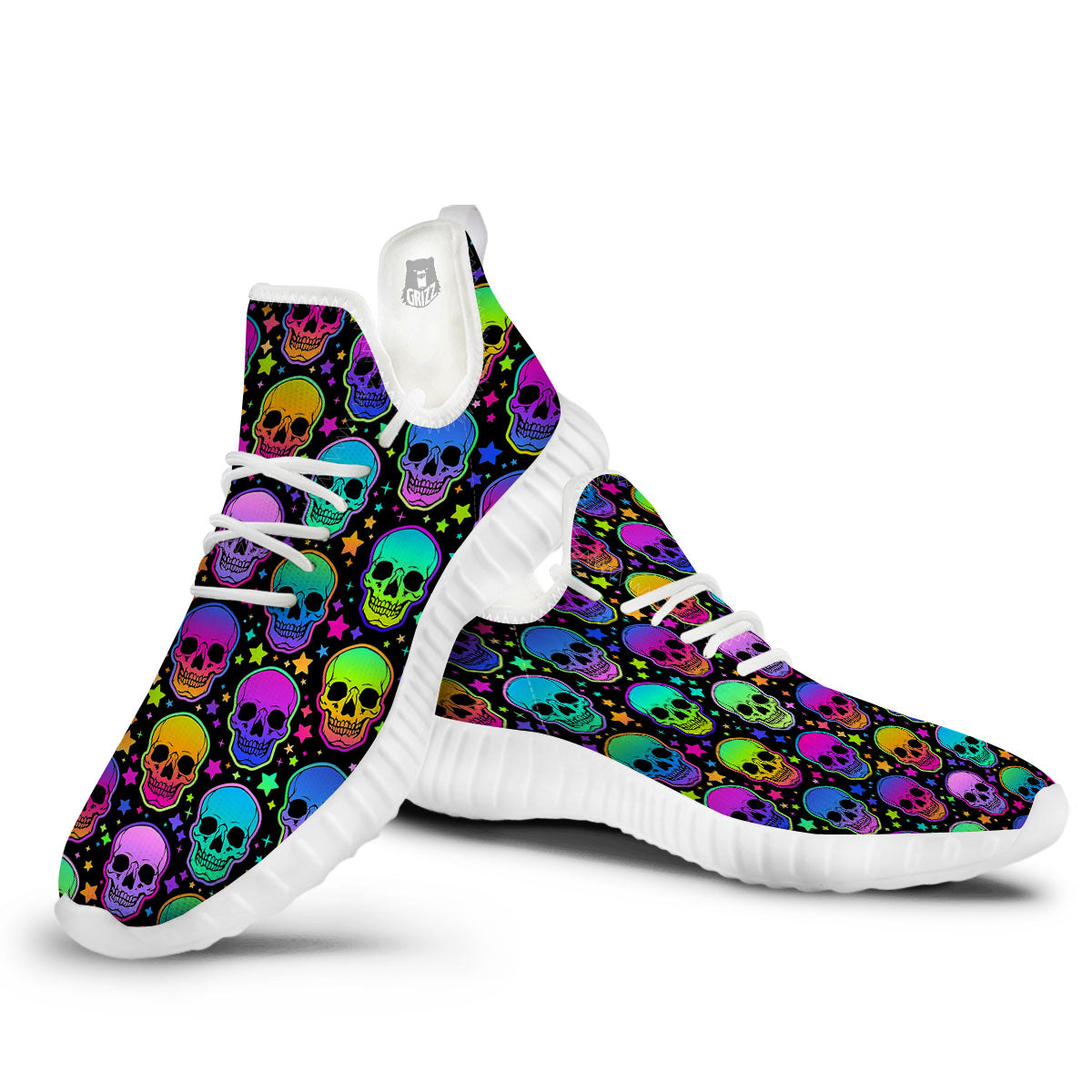 Skull Psychedelic Print Pattern White Walking Shoes-grizzshop