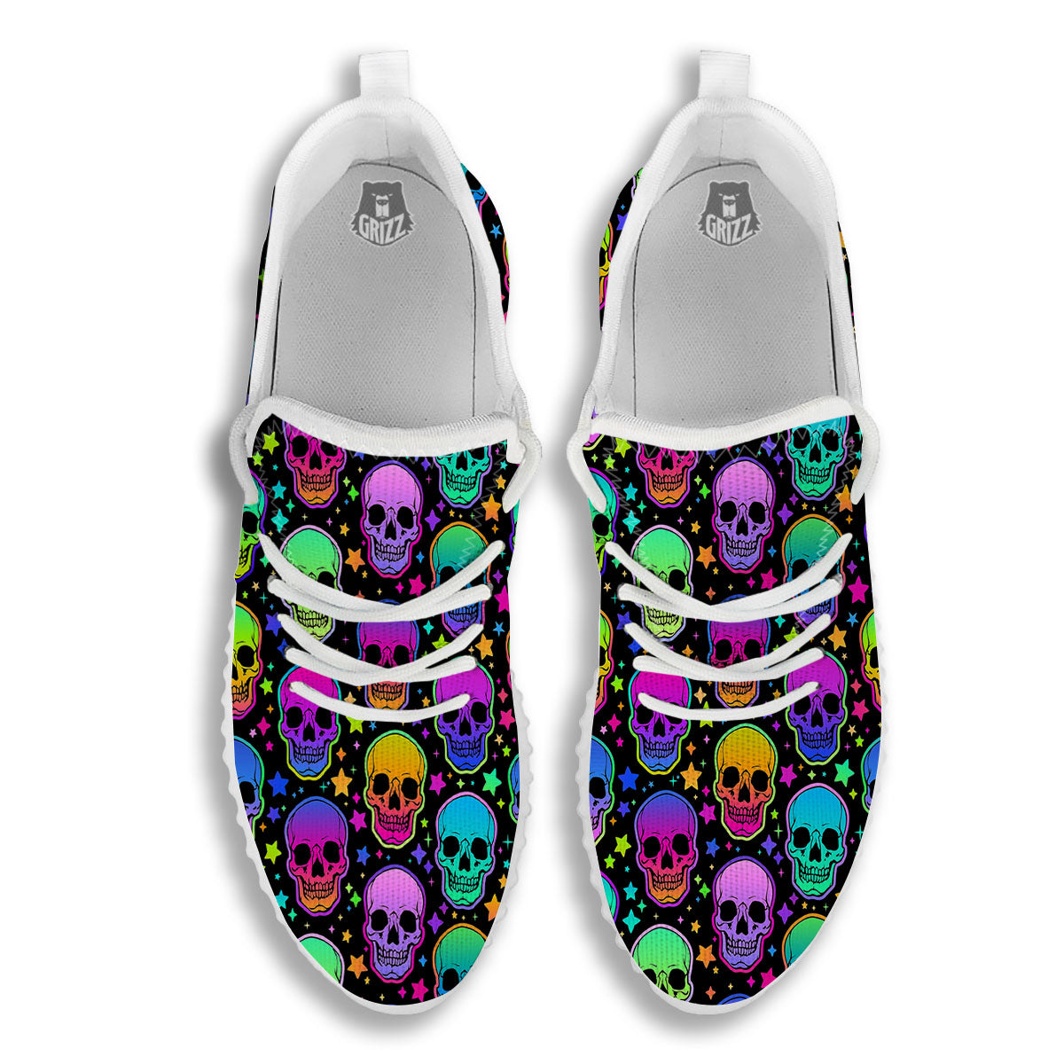 Skull Psychedelic Print Pattern White Walking Shoes-grizzshop