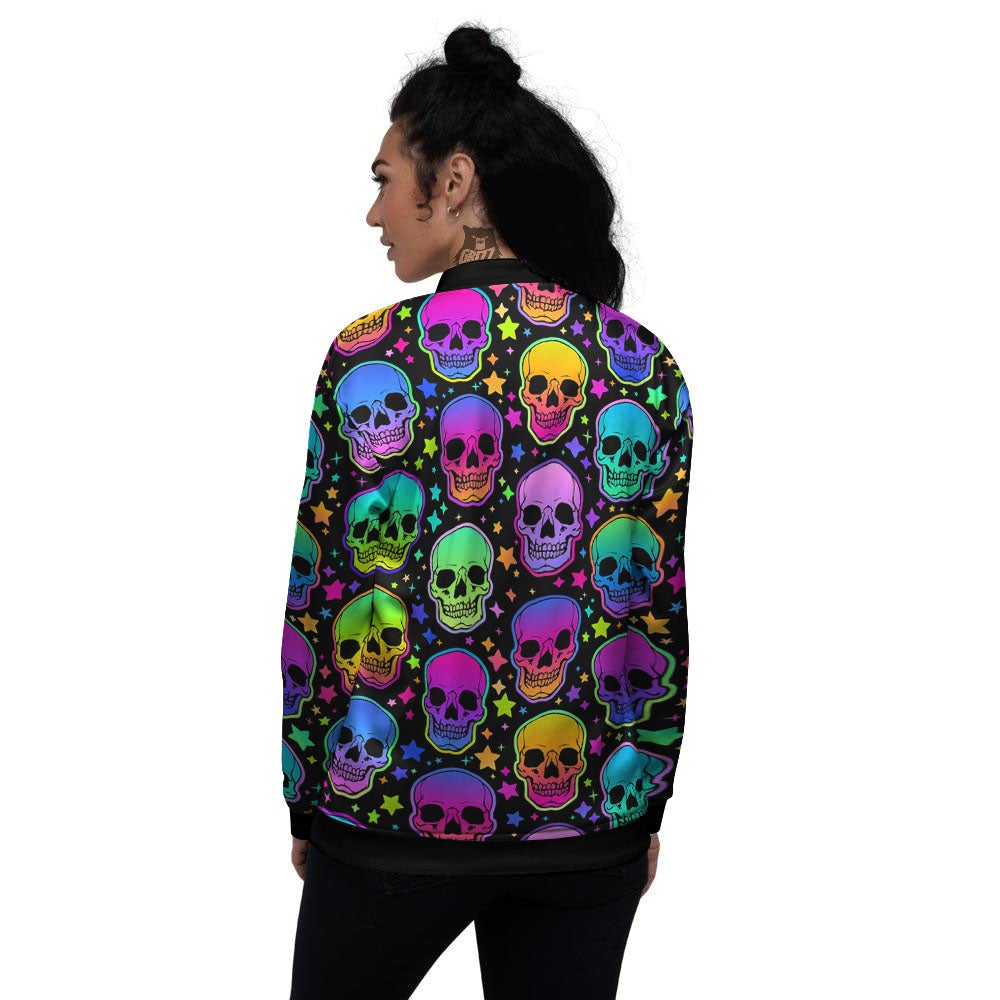 Skull Psychedelic Print Pattern Women's Bomber Jacket-grizzshop