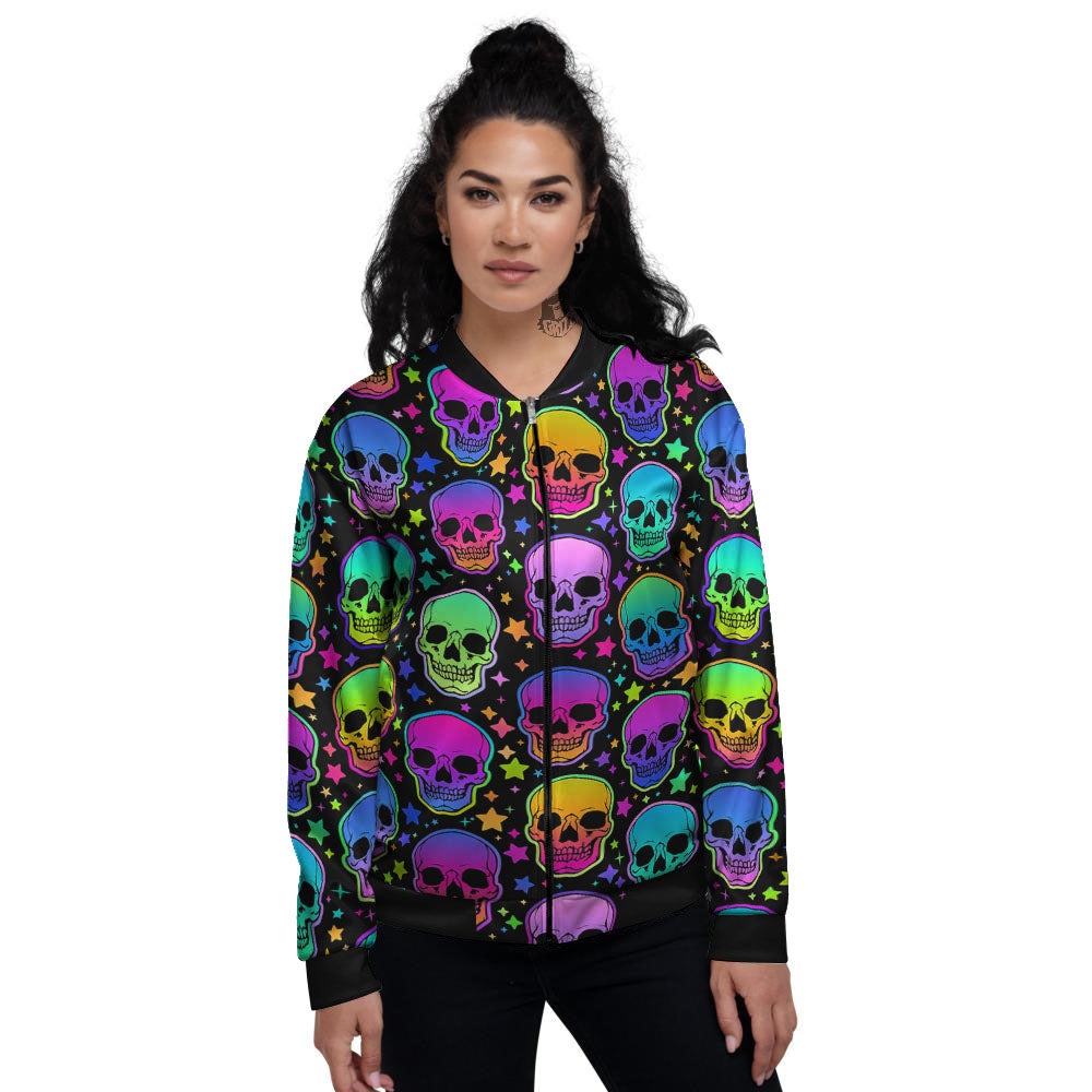 Skull Psychedelic Print Pattern Women's Bomber Jacket-grizzshop