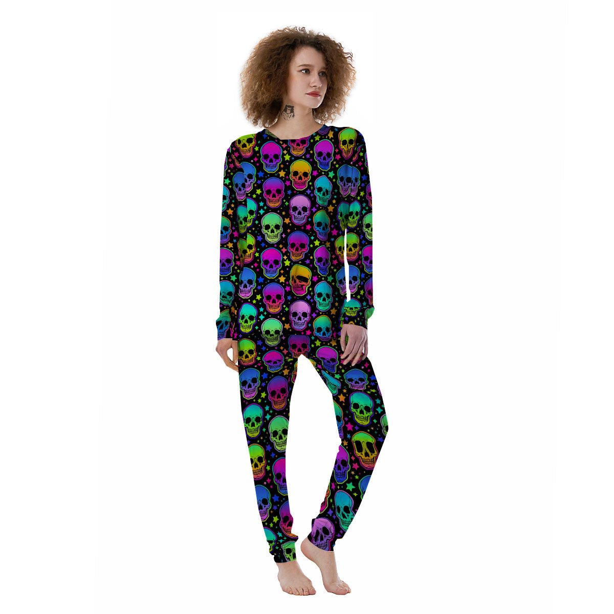 Skull Psychedelic Print Pattern Women's Pajamas-grizzshop