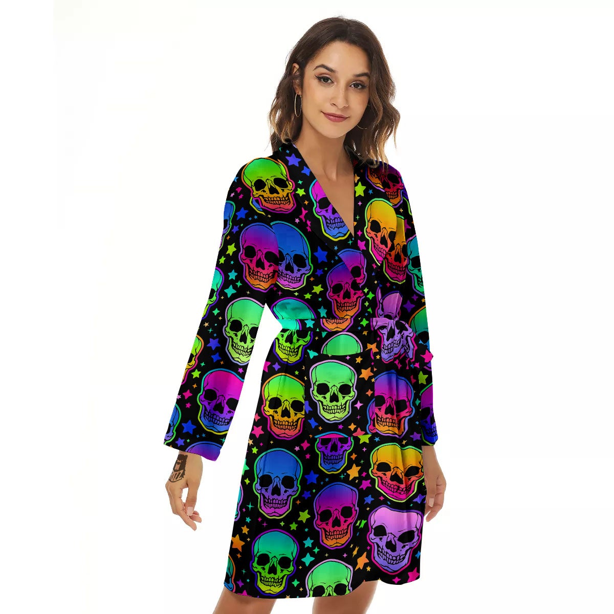 Skull Psychedelic Print Pattern Women's Robe-grizzshop