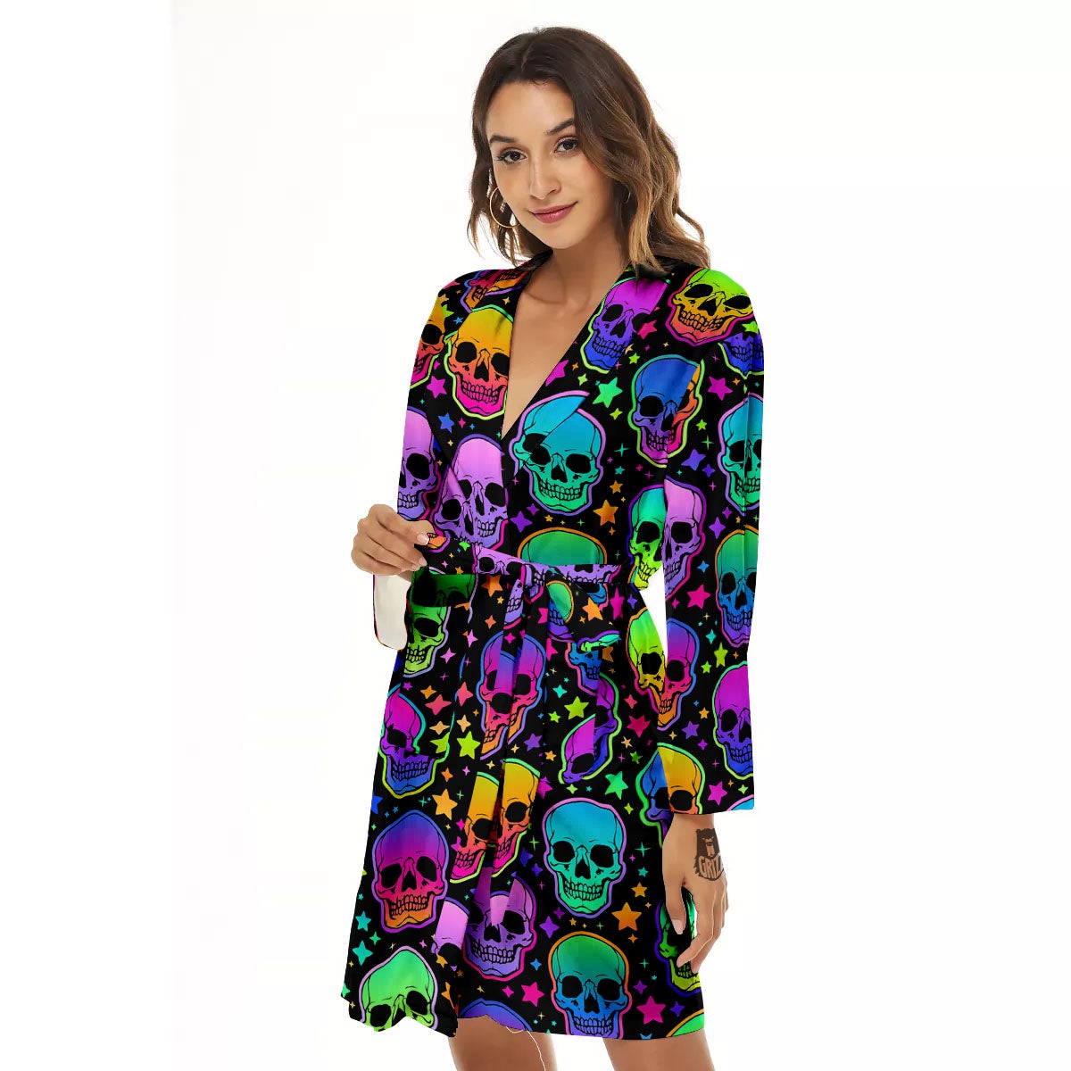 Skull Psychedelic Print Pattern Women's Robe-grizzshop